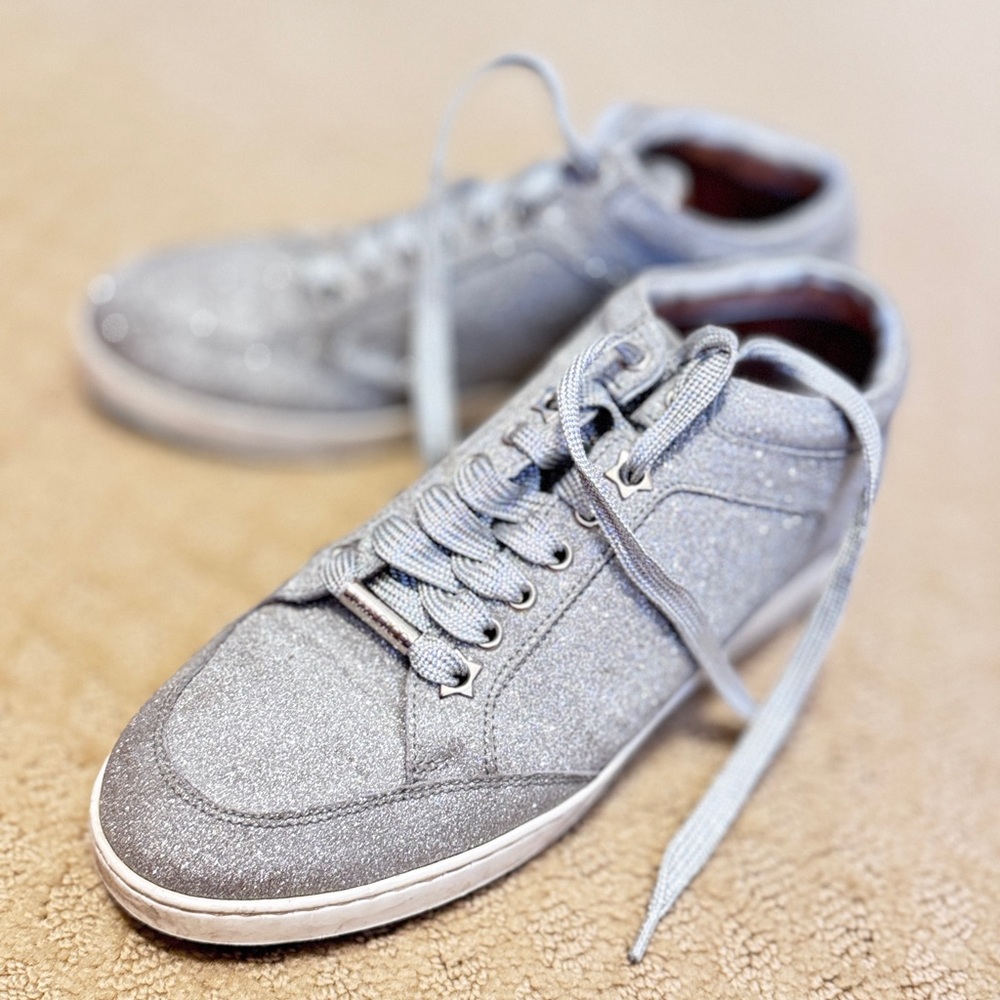 Jimmy Choo Silver Glitter Sneakers